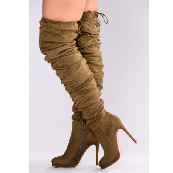 Lorene Thigh High Olive Boots NWOT - Picture 1 of 5